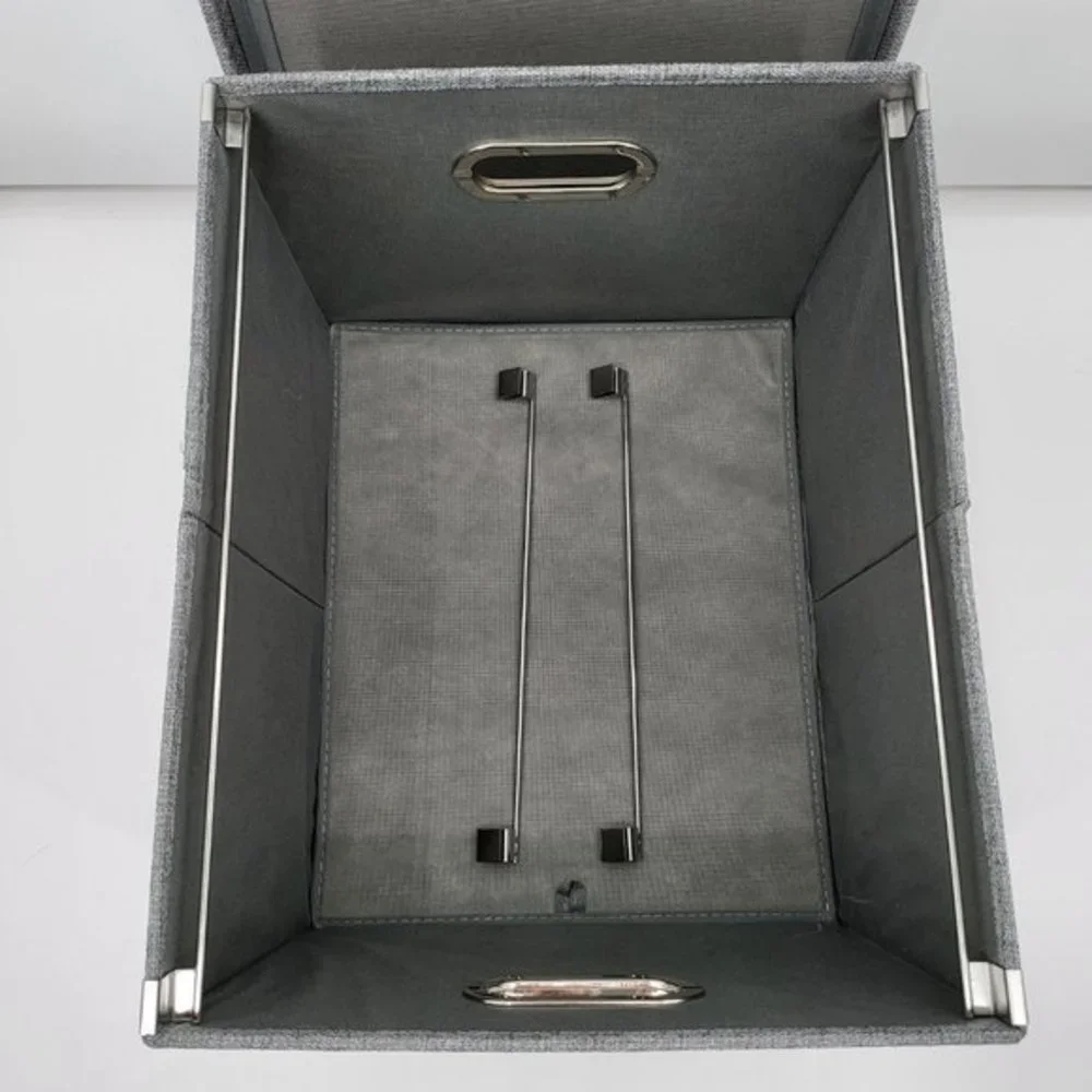 Collapsible File Storage Box w Lid Linen‎ Filing Storage Organizer with Rail New